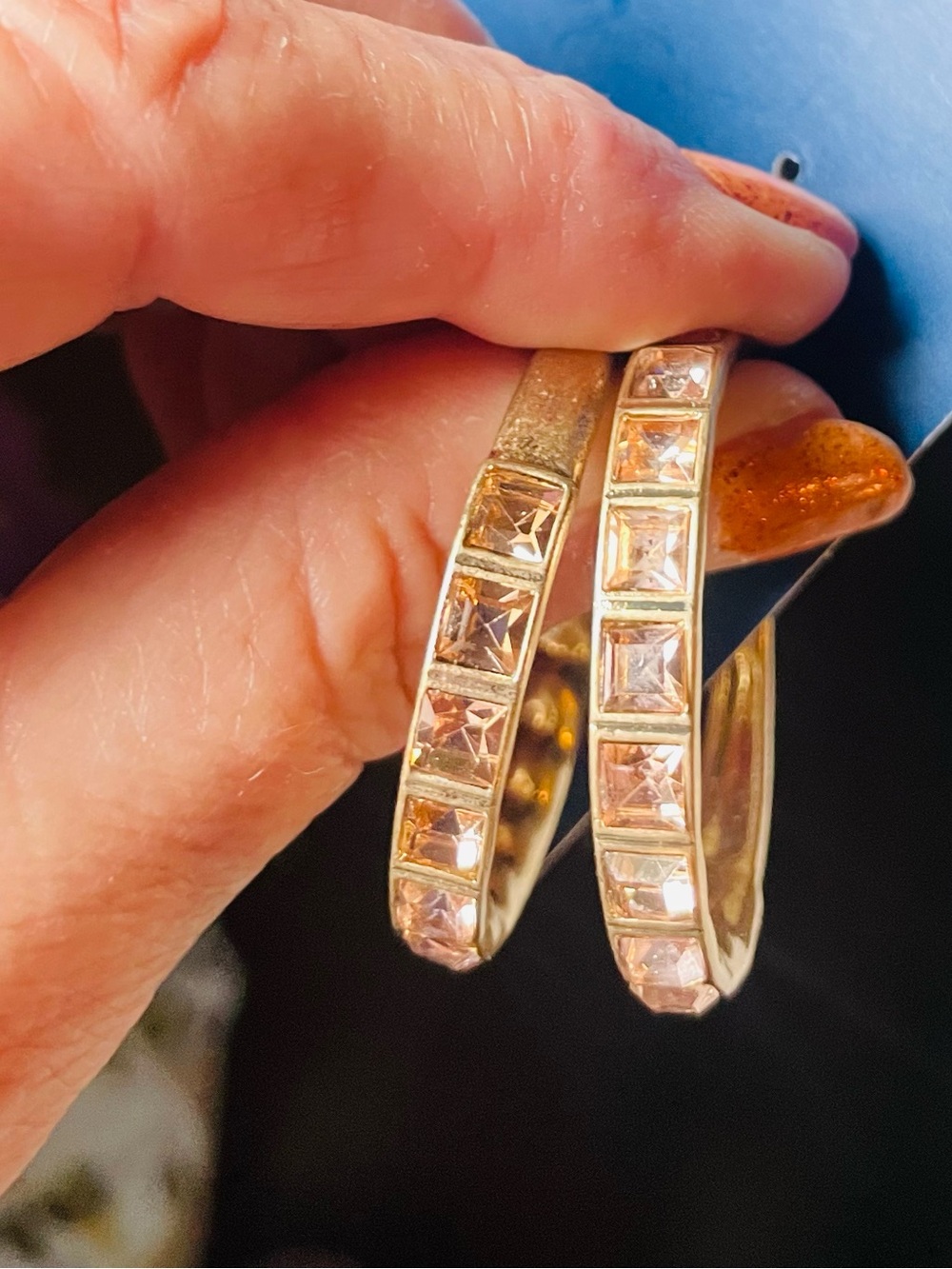 ViVI Gold-Tone Hoop Earrings with Champagne Square Crystals